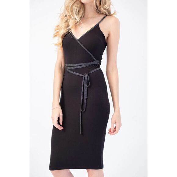 ATM Anthony Thomas Melillo Modal Faux Wrap Dress Black Size L - Picture 1 of 8